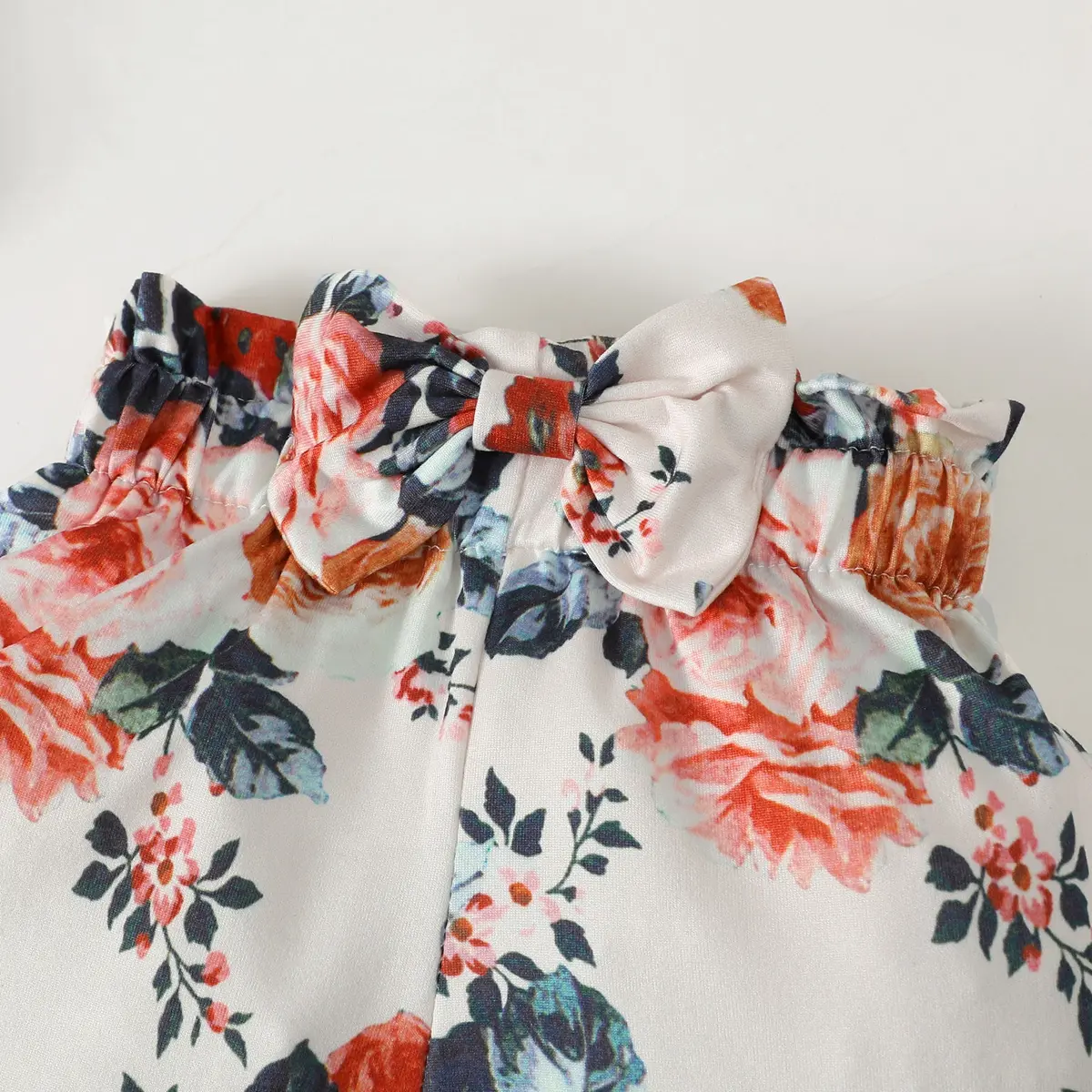 0-2 Year Old Newborn Baby Girls Spring and Autumn Long Sleeve Round Neck Pure Color Flower Print Pants Fashion Set