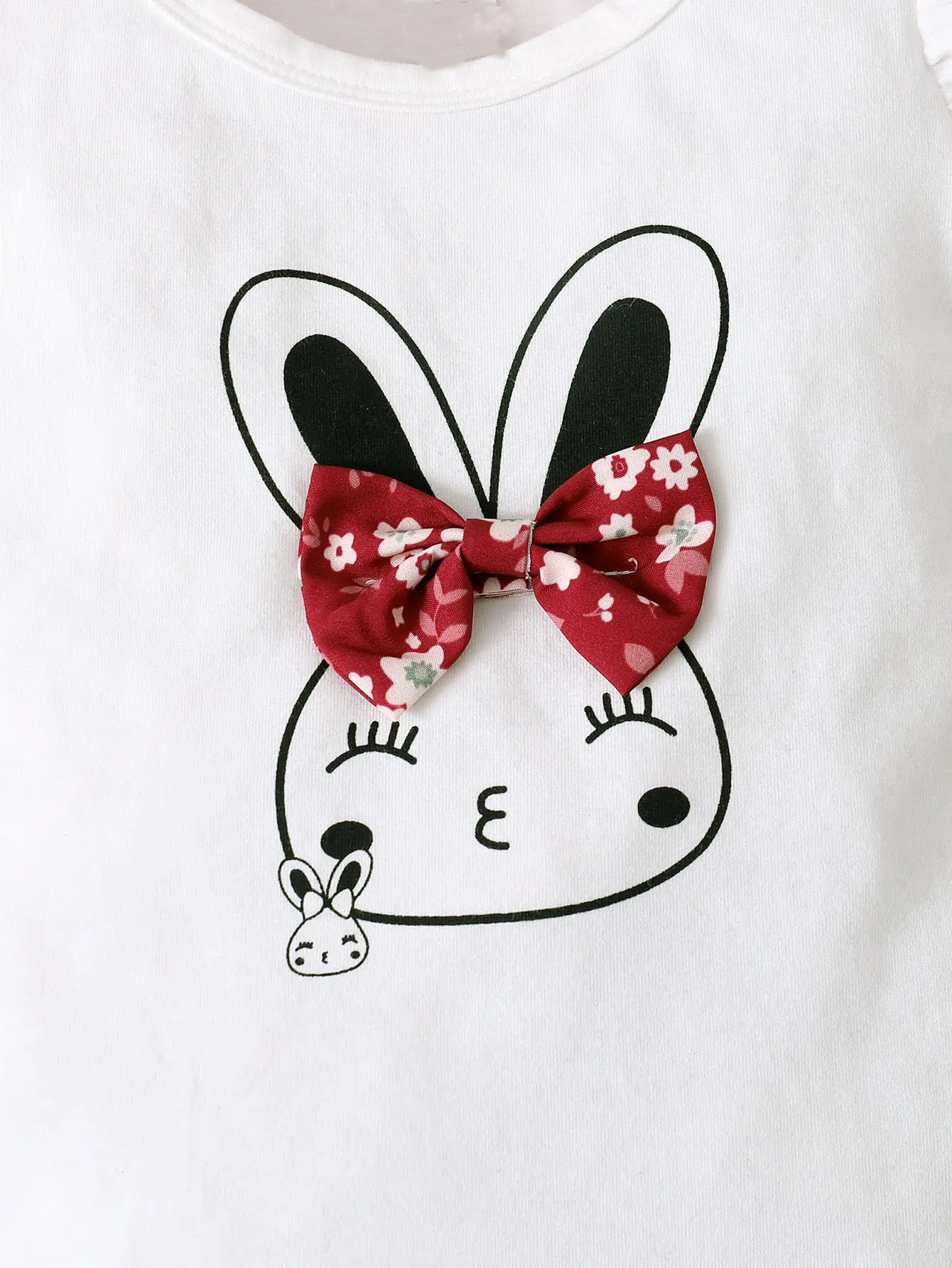 0-2 Year Old Newborn Baby Girl Headscarf, Bunny Print, Bow, Fly Sleeve Floral Skirt, Bow Skirt Set