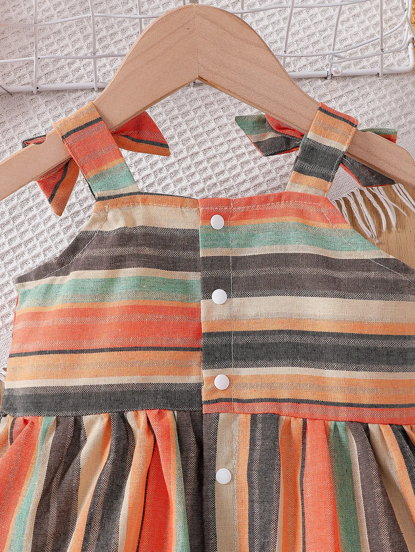 Baby Girl Summer Vacation Casual Colorful Stripe Bow Strap Skirt Top and Shorts Set