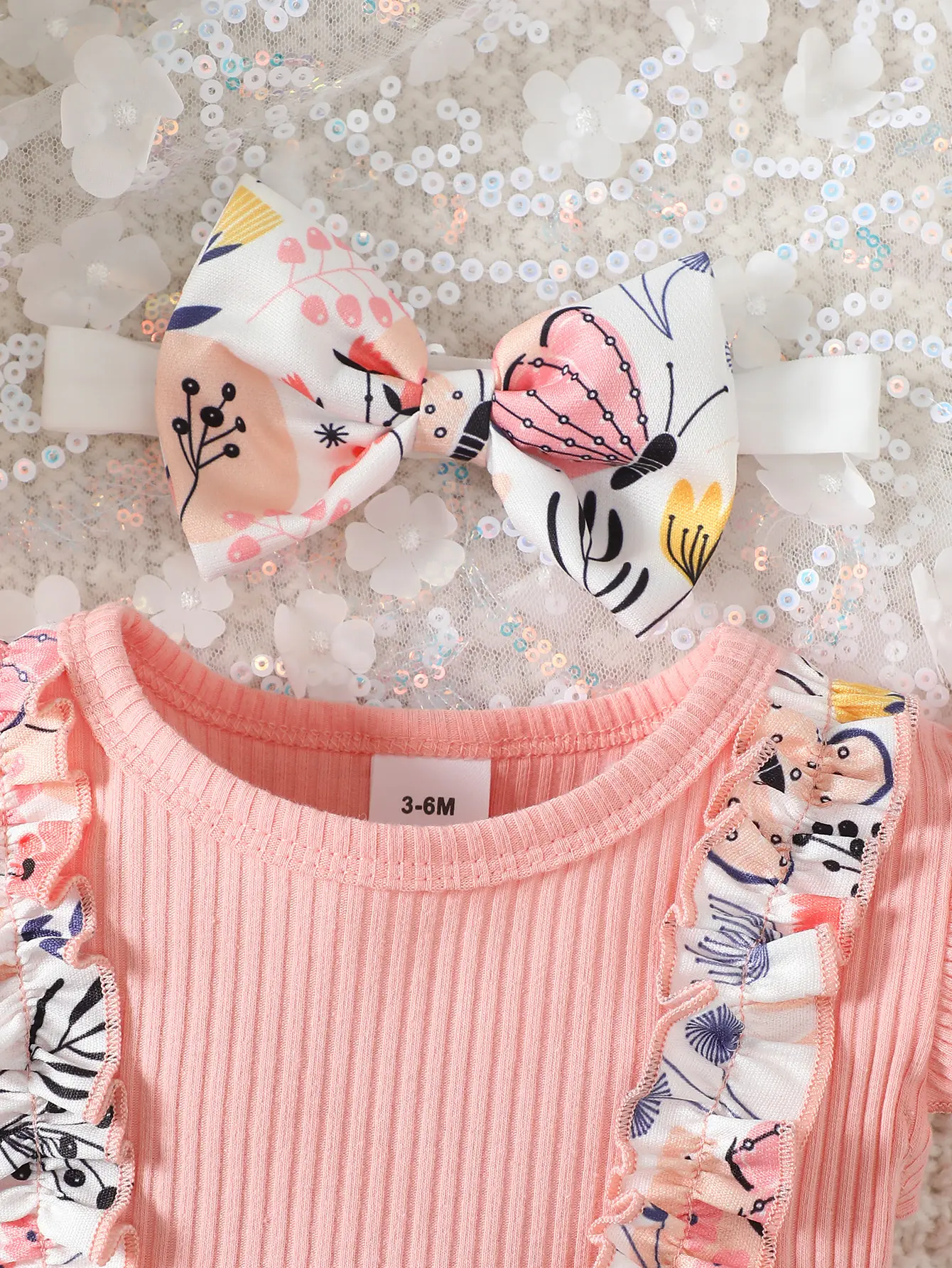 0-2 Year Old Newborn Children's Baby pit Pattern Combed Cotton Fly Sleeve Bow Digital Printing Bow Decoration Dress