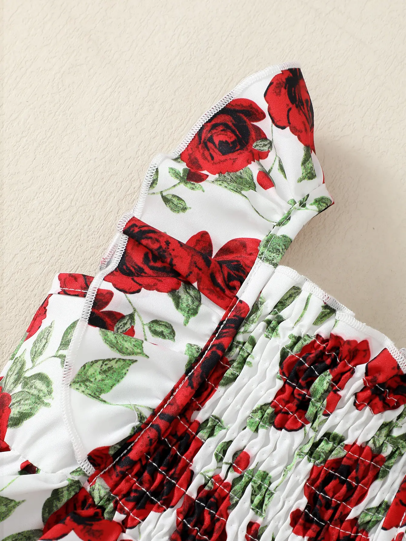 0-2 Year Old Newborn Girl Rose Digital Print Flying Sleeves Bow Dress