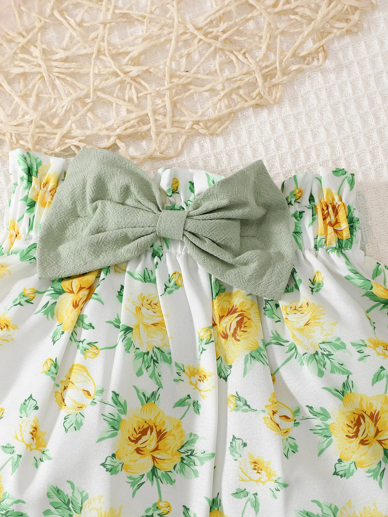 0-2 Year Old New Baby Girl Suspender Sleeveless solid Color Top Printed Bow Short Skirt Headband 3-Piece Set