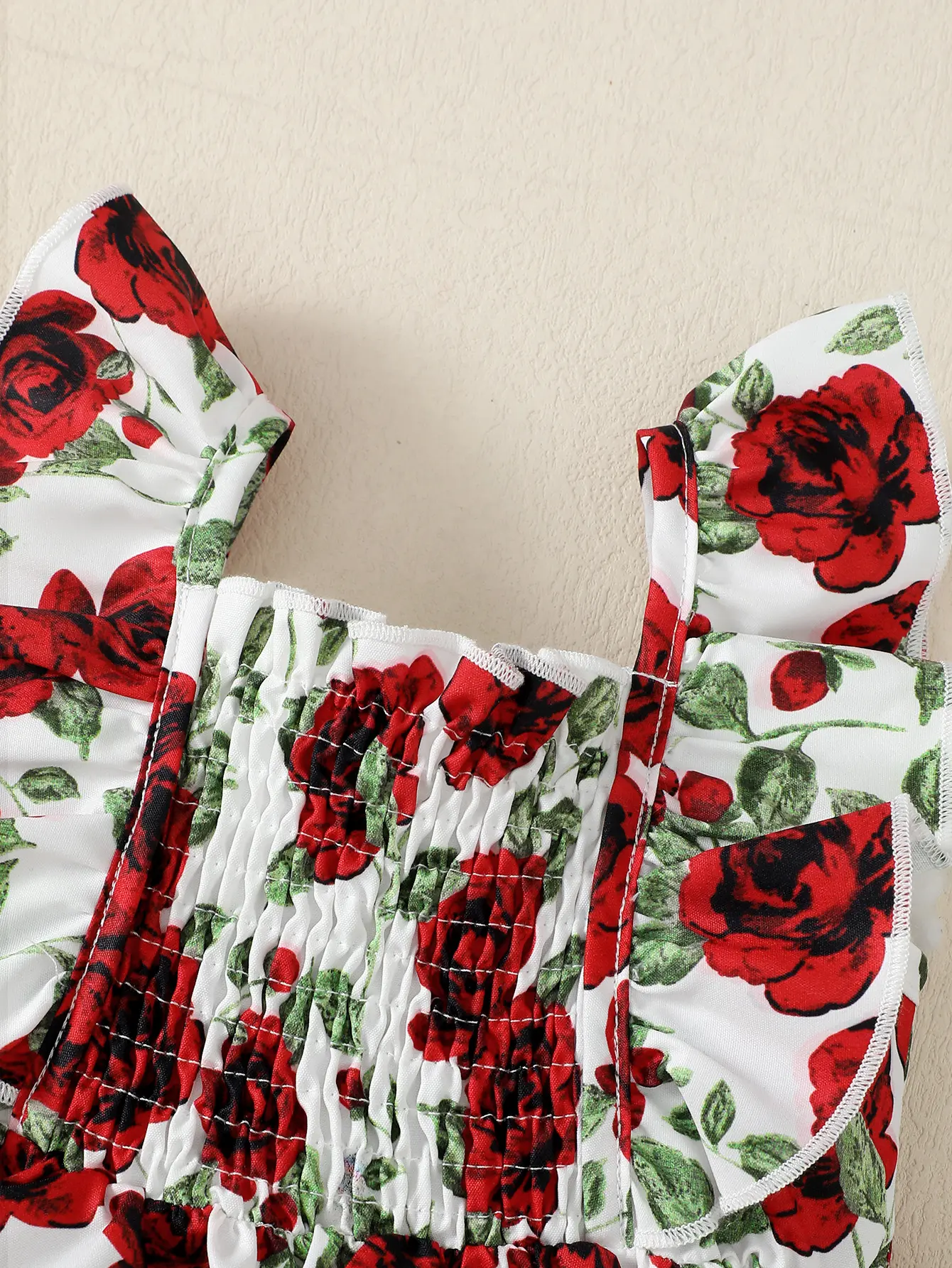 0-2 Year Old Newborn Girl Rose Digital Print Flying Sleeves Bow Dress