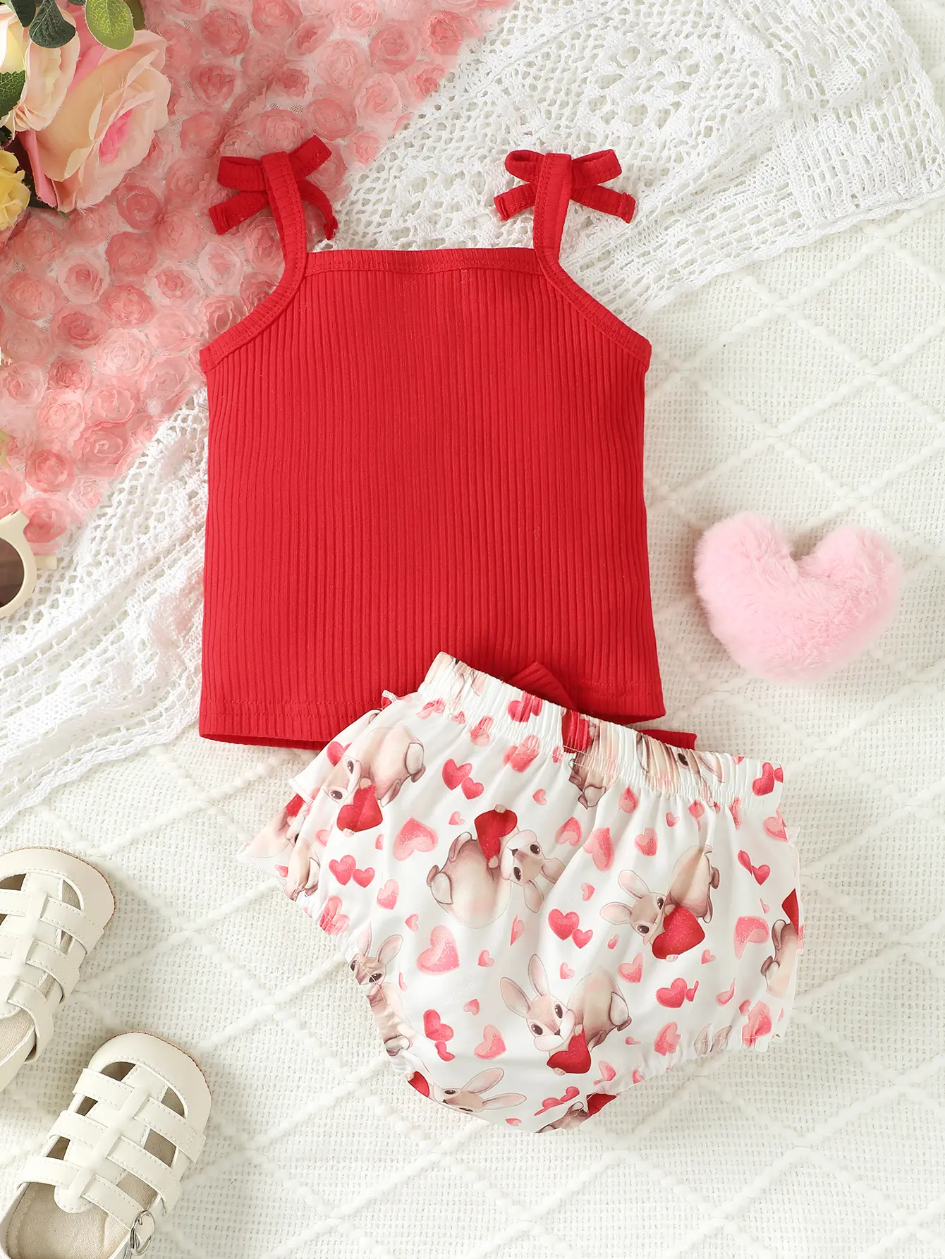 0-2 Year Old Baby Girl With Bow Summer Suspender Cotton Digital Print Bow Casual Minimalist Set Baby Clothes