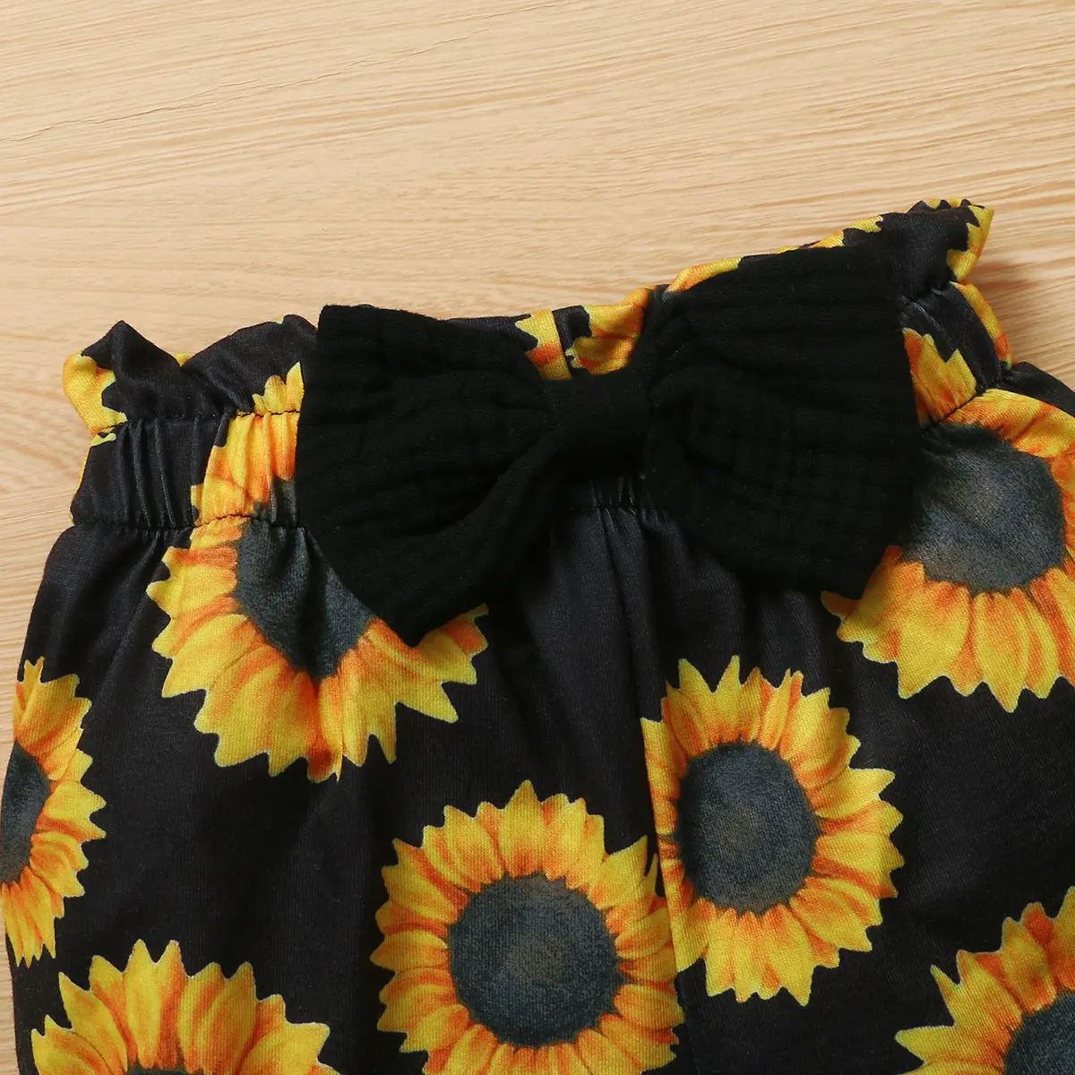 Baby girl black elastic halter top sunflower print shorts suit