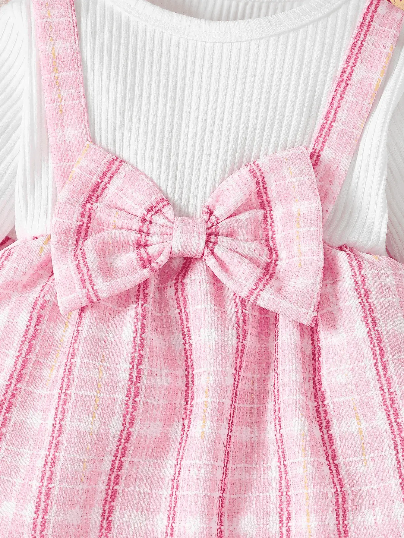 0-3-year-old Newborn Children's Spring and Autumn Round Neck Spliced Fake Two Piece Long Sleeves with Flare Legged Pants Fashion