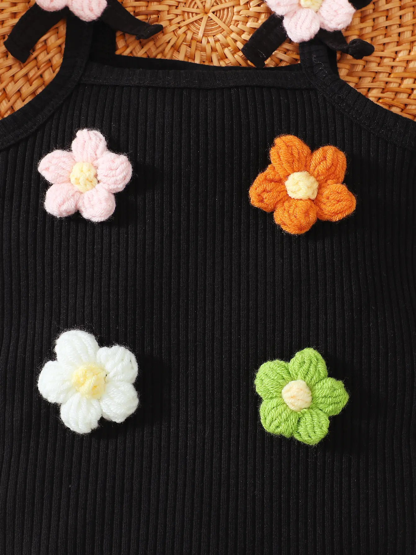 Newborn Baby Girls' Summer Fashionable Handmade Dopamine Flower Strap Romper For Vacation