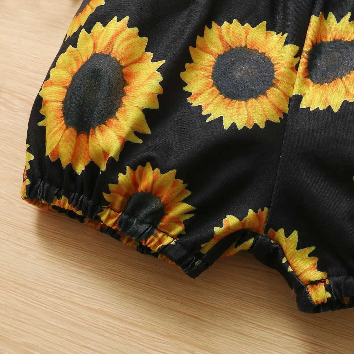 Baby girl black elastic halter top sunflower print shorts suit