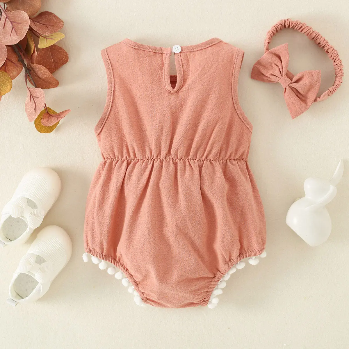 0-2-year-old newborn baby girl sleeveless summer bow fuzz lace triangle harnesses pink and color two colors