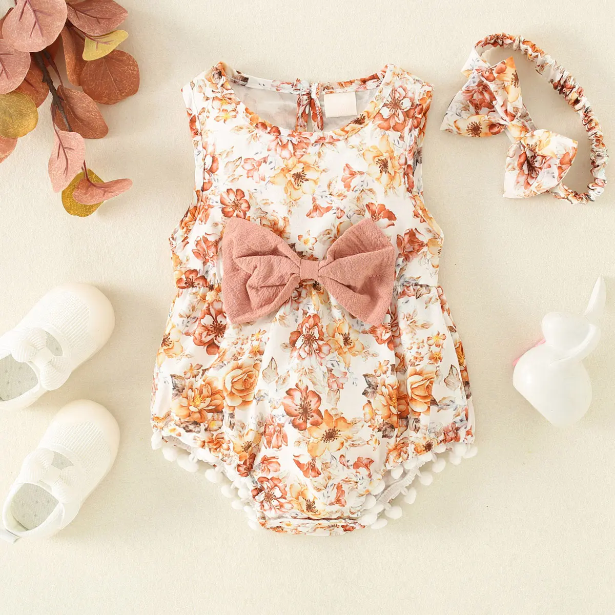 0-2-year-old newborn baby girl sleeveless summer bow fuzz lace triangle harnesses pink and color two colors