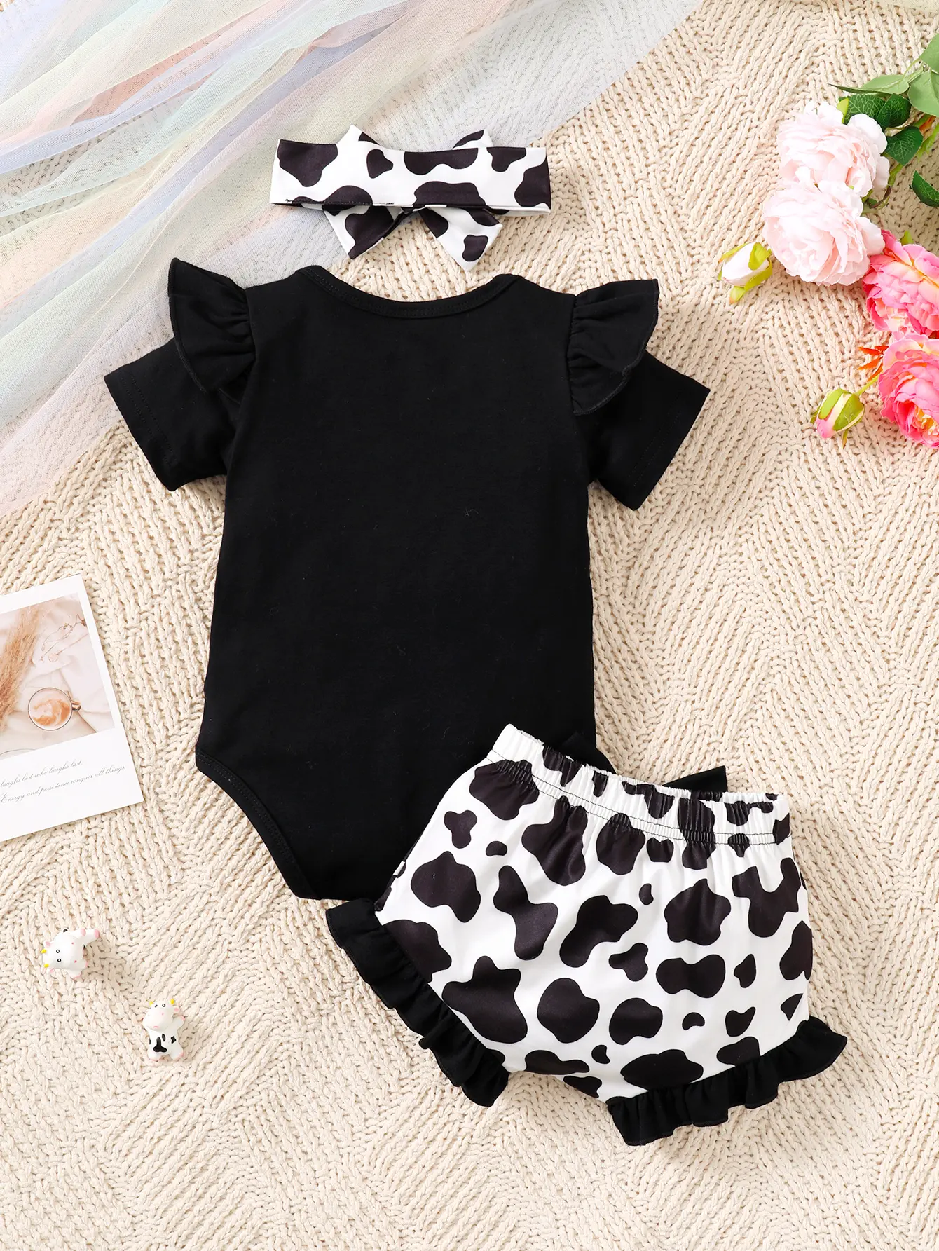 0-2 Year Old Baby Summer Bow Casual Set With Letter Printed Short Sleeved Cotton Round Neck Digital Printed Baby Clothes