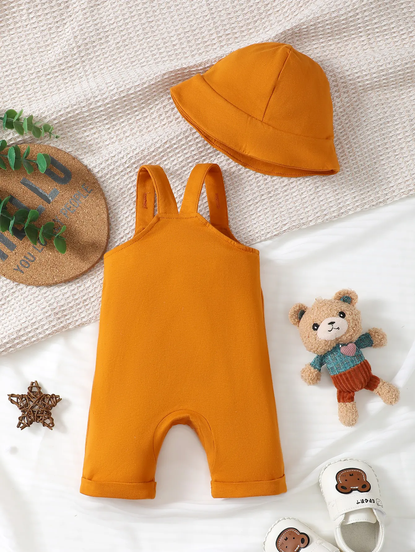Newborn Baby Boys' Cute Lion Patterned Strap Romper And Hat, Summer