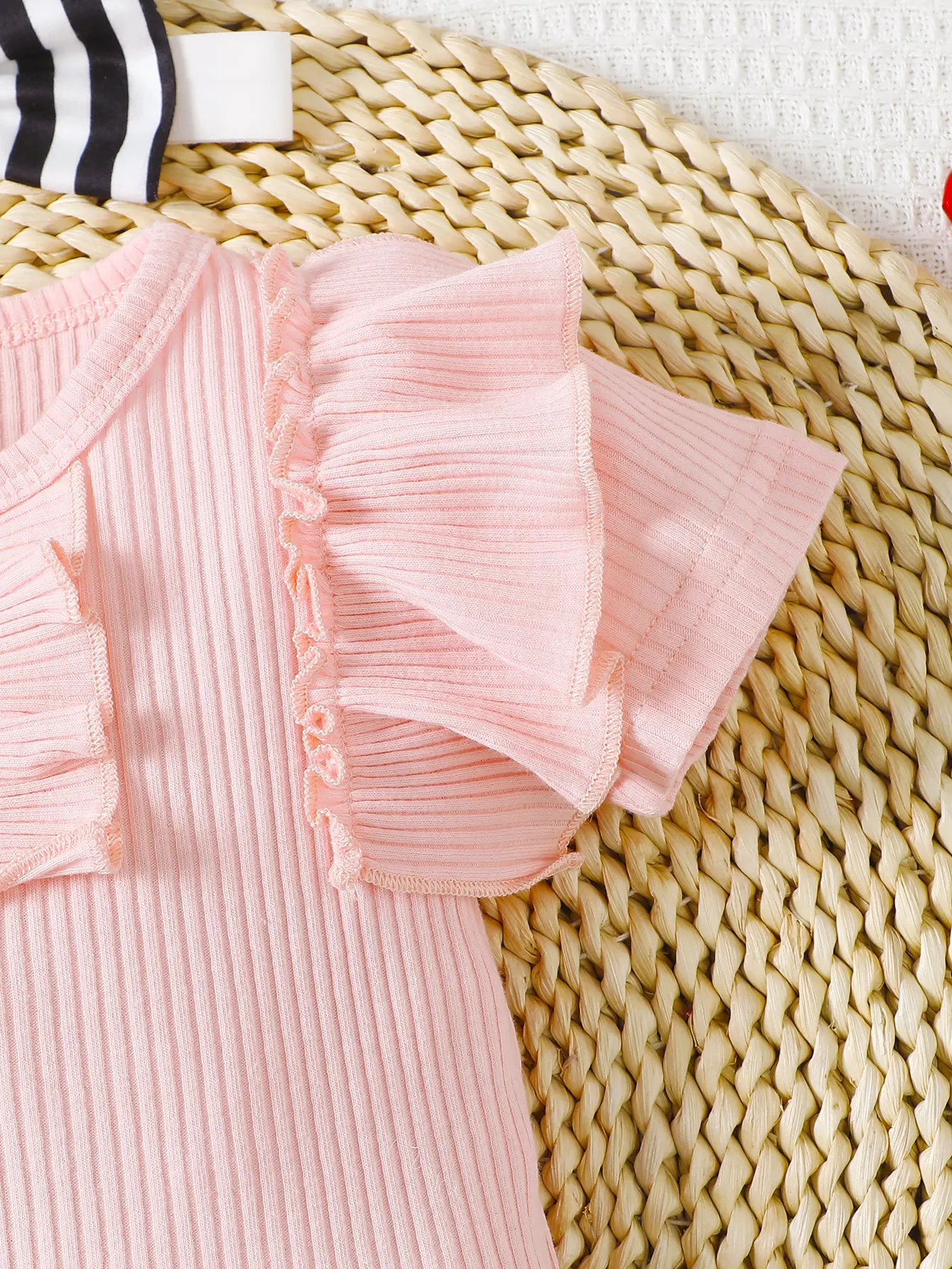 0-2 Year Old Cute Summer Girl Striped Print Casual Vacation Short Sleeved Clothes With Round Bow Headband