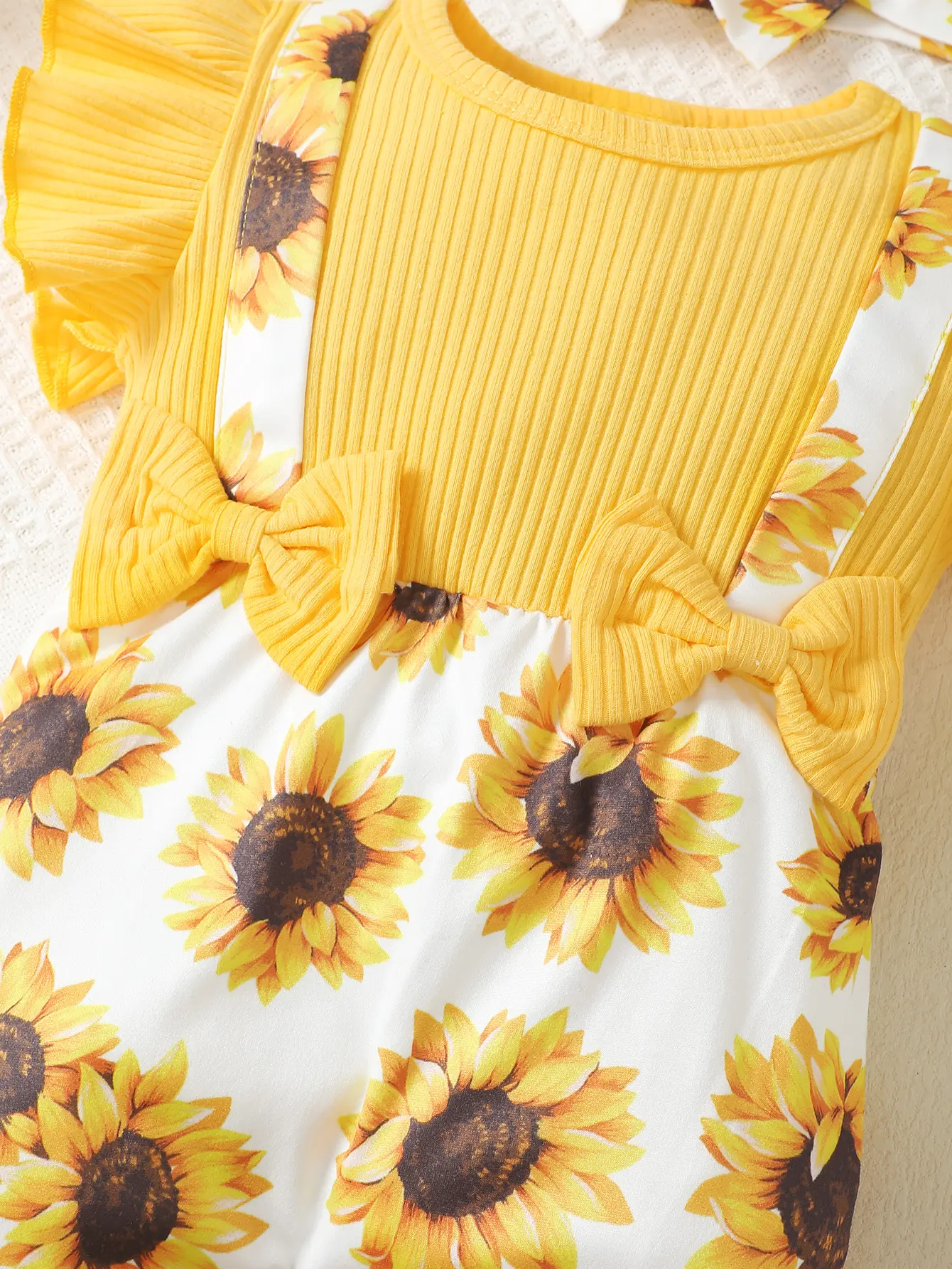 Fashion Baby Girl Summer Two-piece Headband Jumpsuit Set
