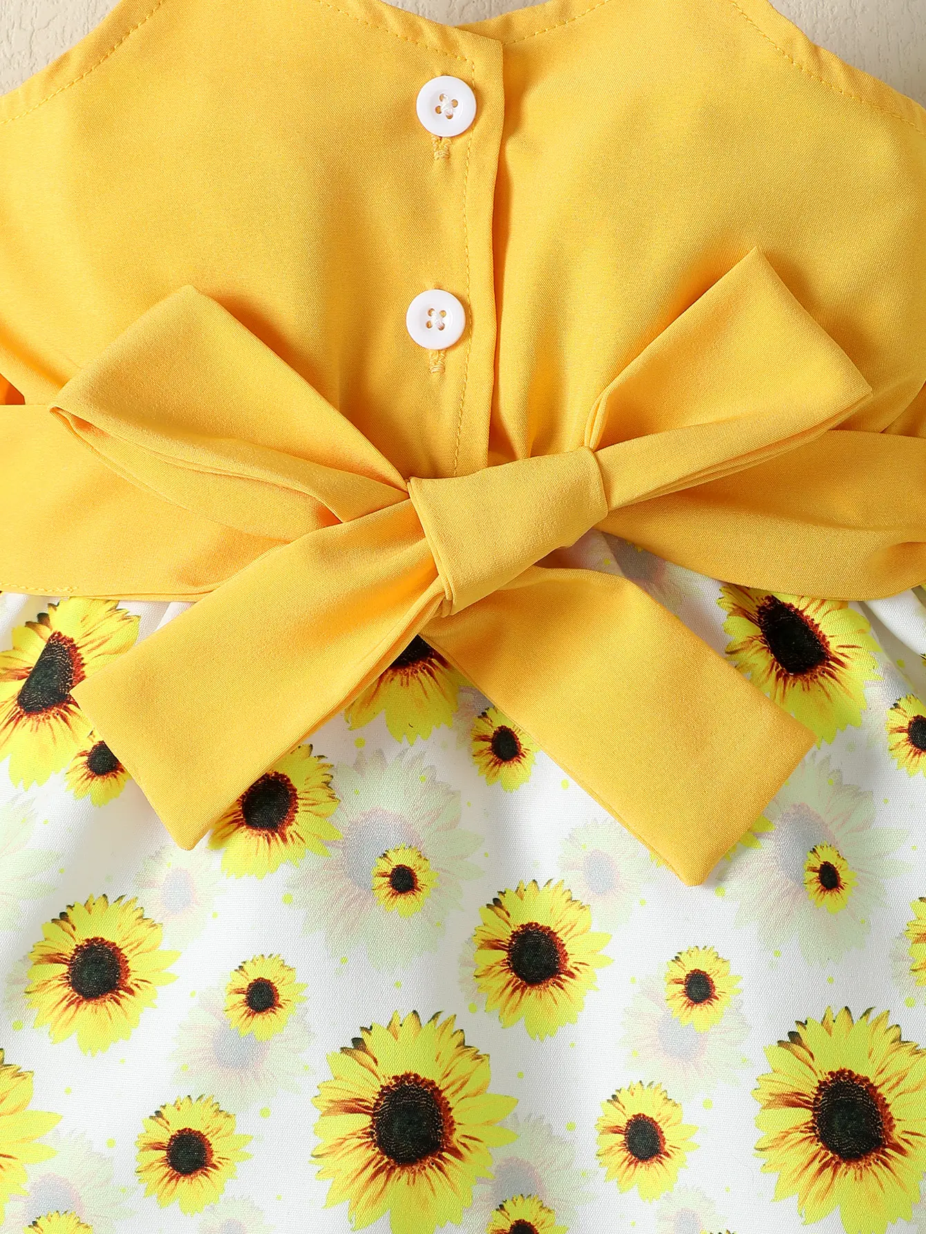 0-2 Year Old Newborn Baby Girl Summer Suspender Bow Headband Belt Sunflower Print Casual Daily Dress Baby Clothes
