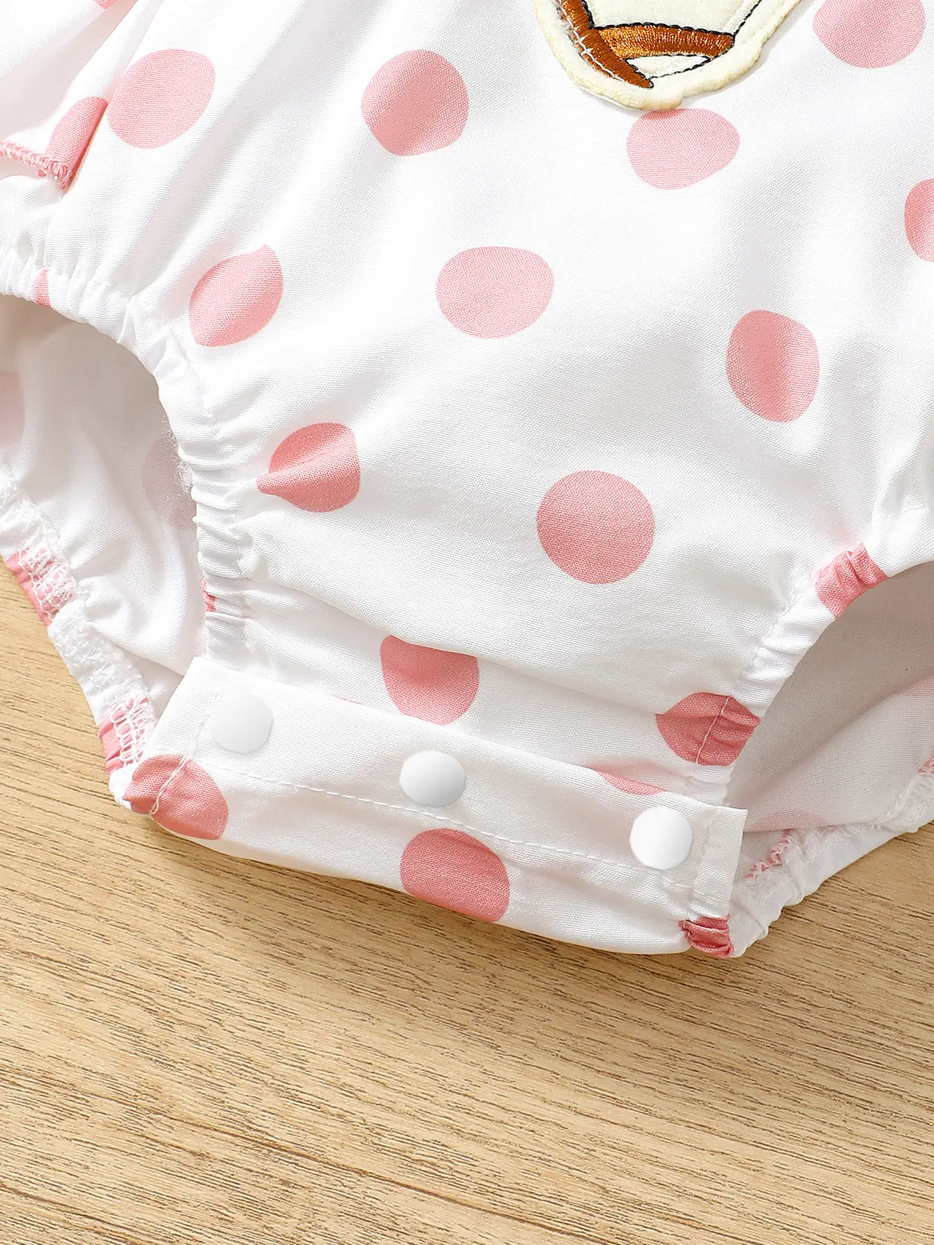 Fashionable Baby Girls' Casual Polka Dot Pattern Round Neck Flying Sleeve Cartoon Bear Embroidery Overall Dress With Hair Band,