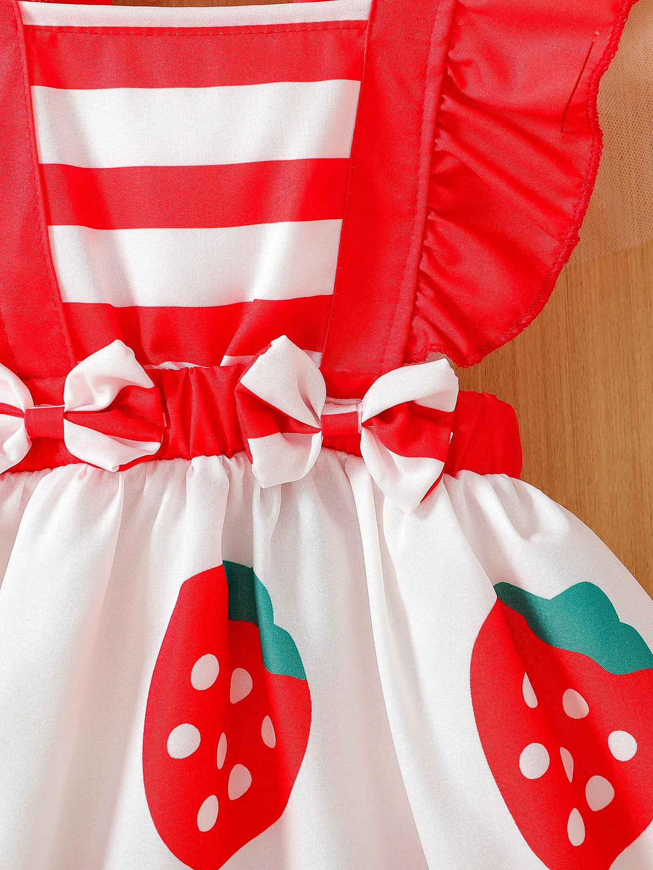 Baby girl's cute and sweet strawberry red striped color blocked dress and headband in summer