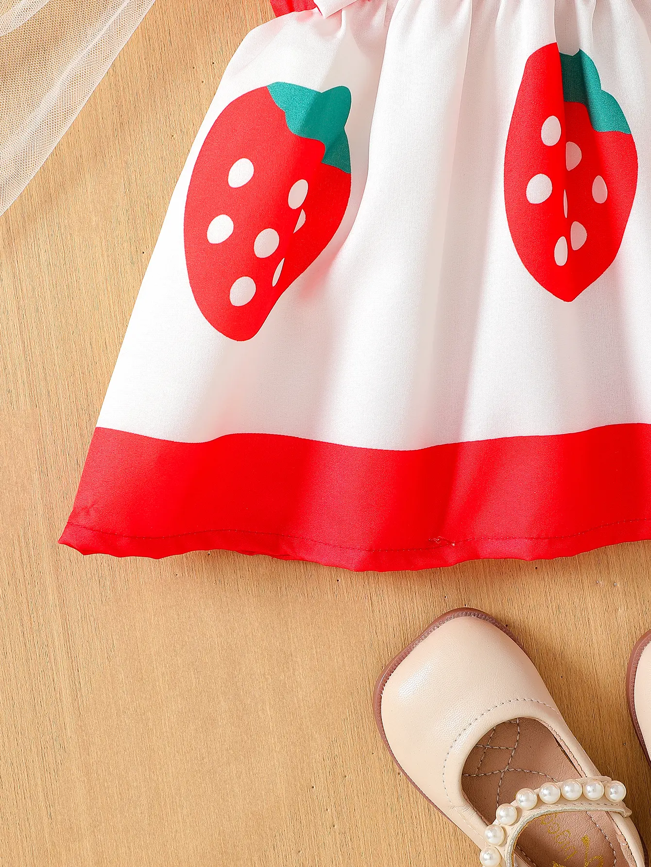 Baby girl's cute and sweet strawberry red striped color blocked dress and headband in summer