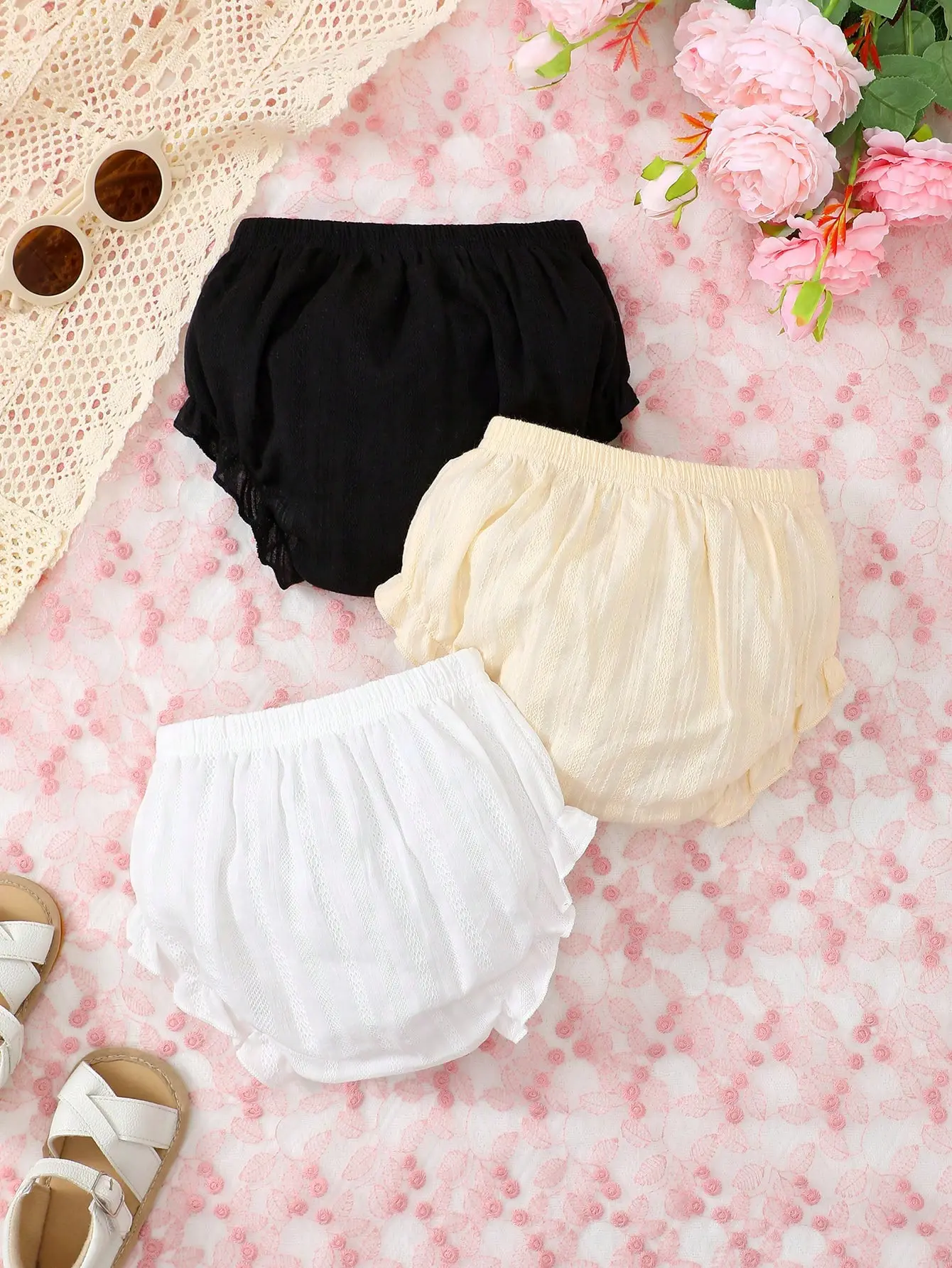 New Baby Girl Solid Color Simple Casual Daily Summer Wear Three Piece Set