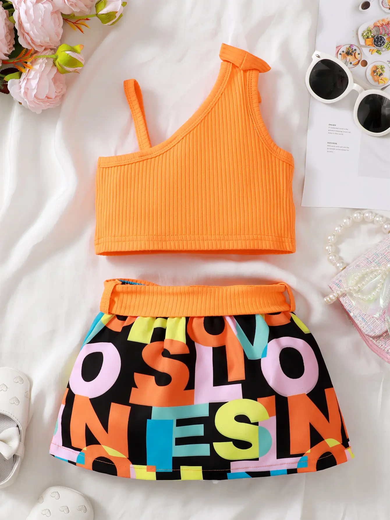 Newborn Summer Baby Girl Minimalist Pit Pattern Combed Cotton Suspender Top Trend Printed Waistband Three Piece Set