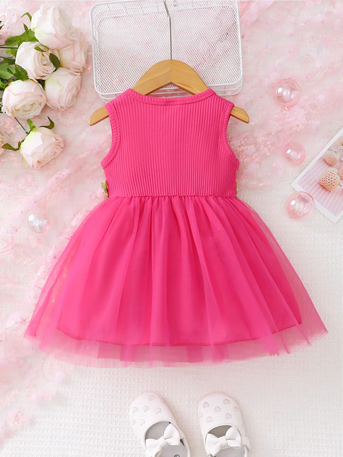 New Newborn Baby Girl Summer Solid Color Garden Collar Sleeveless Mesh Lace Casual Daily Dress