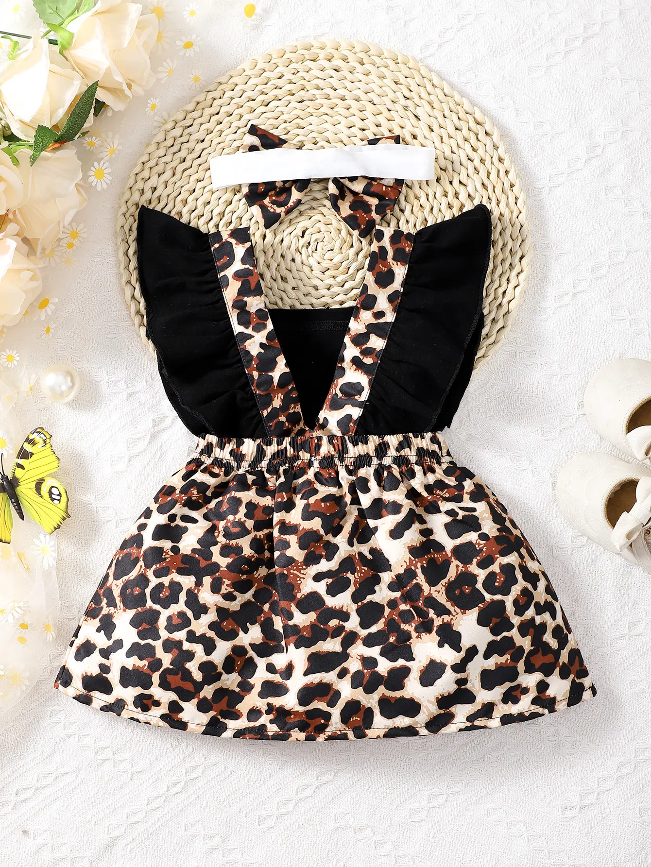 Newborns Summer Cotton Sleeveless Digital Printing Bow Decoration Casual Daily Wear Bow Hair Loop Baby Clothing