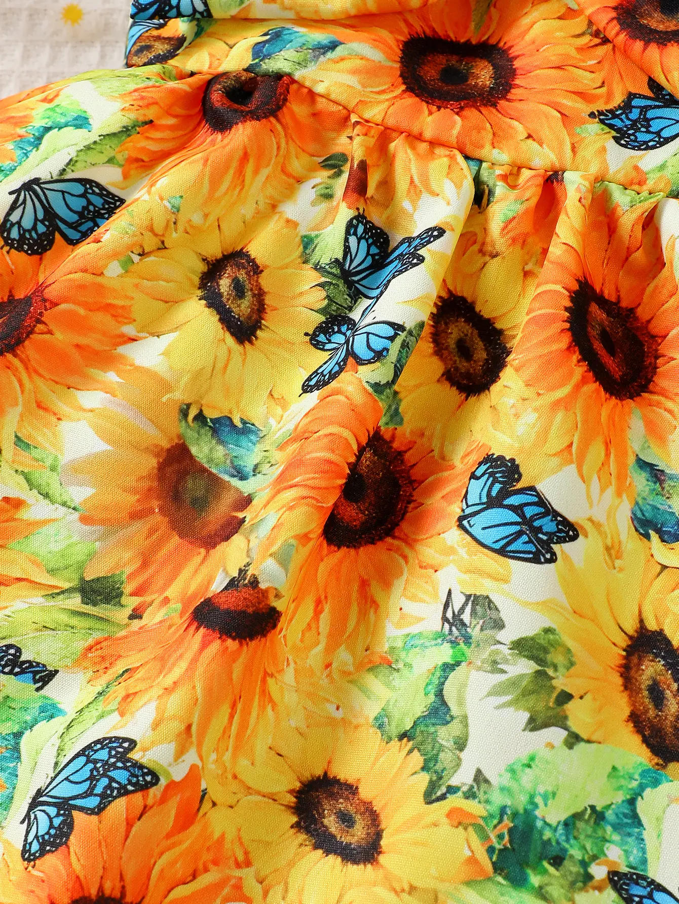 Baby girl summer fashion vacation romantic sunflower flower lace suspender big bow dress