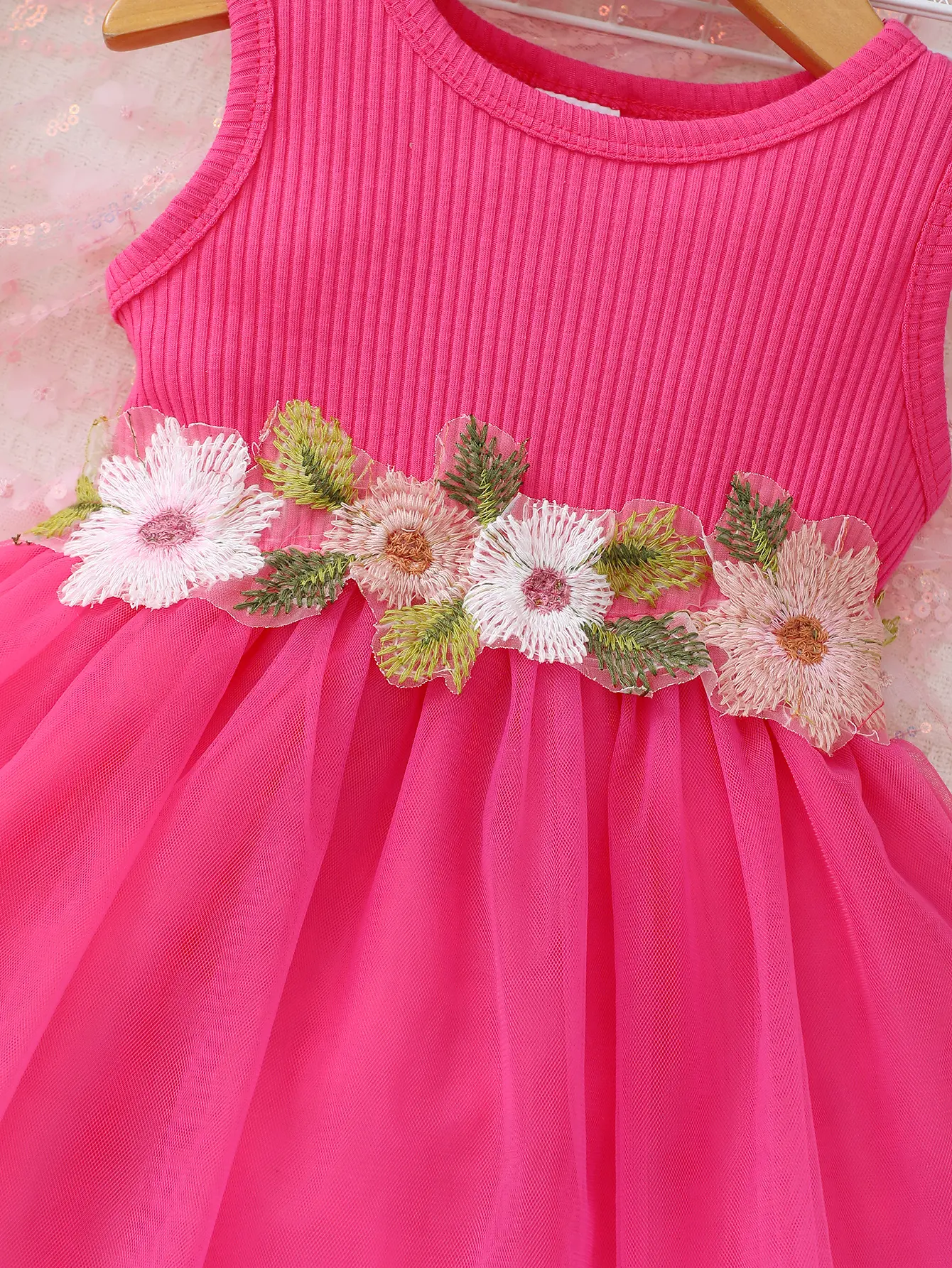 New Newborn Baby Girl Summer Solid Color Garden Collar Sleeveless Mesh Lace Casual Daily Dress