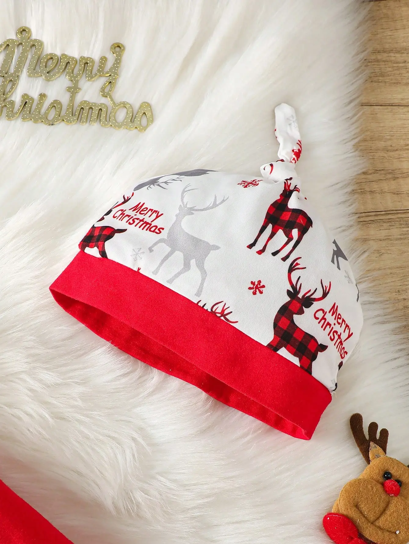 Baby Red Christmas Long Sleeved Jumpsuit, Hat, Long Pants Set