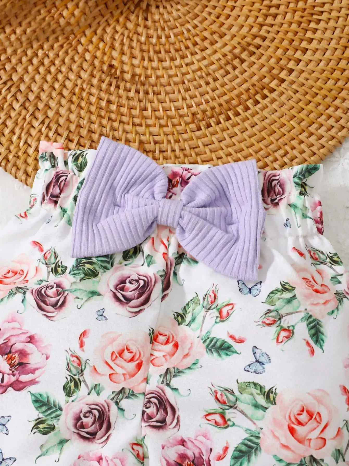 New Newborn Girl Baby Summer Sling Sleeveless Cotton Casual Daily Big Bow Print Baby Clothing Set