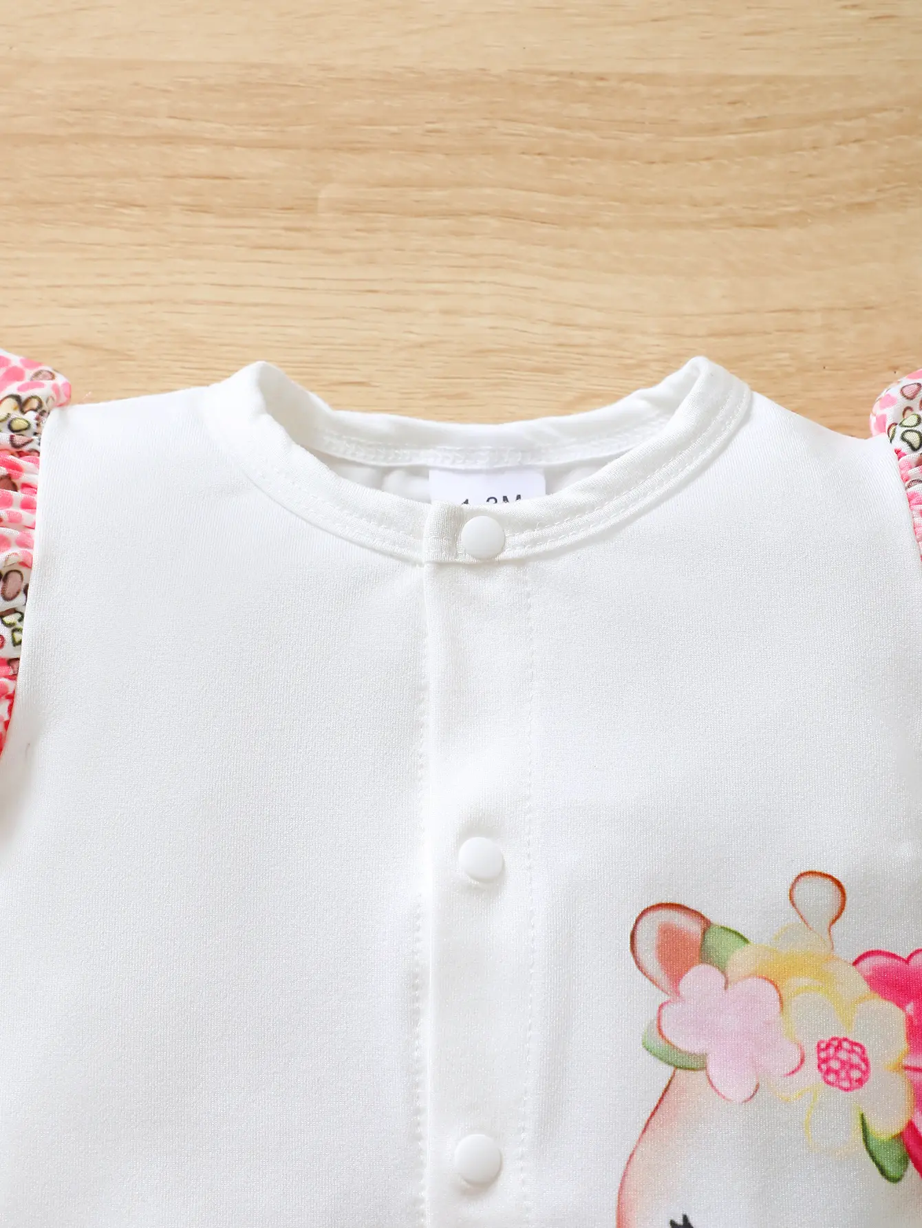 Baby Girls' Cute And Fashionable Round Neck Sleeveless Cartoon Giraffe Romper With Ruffled Hem Shorts, Summer