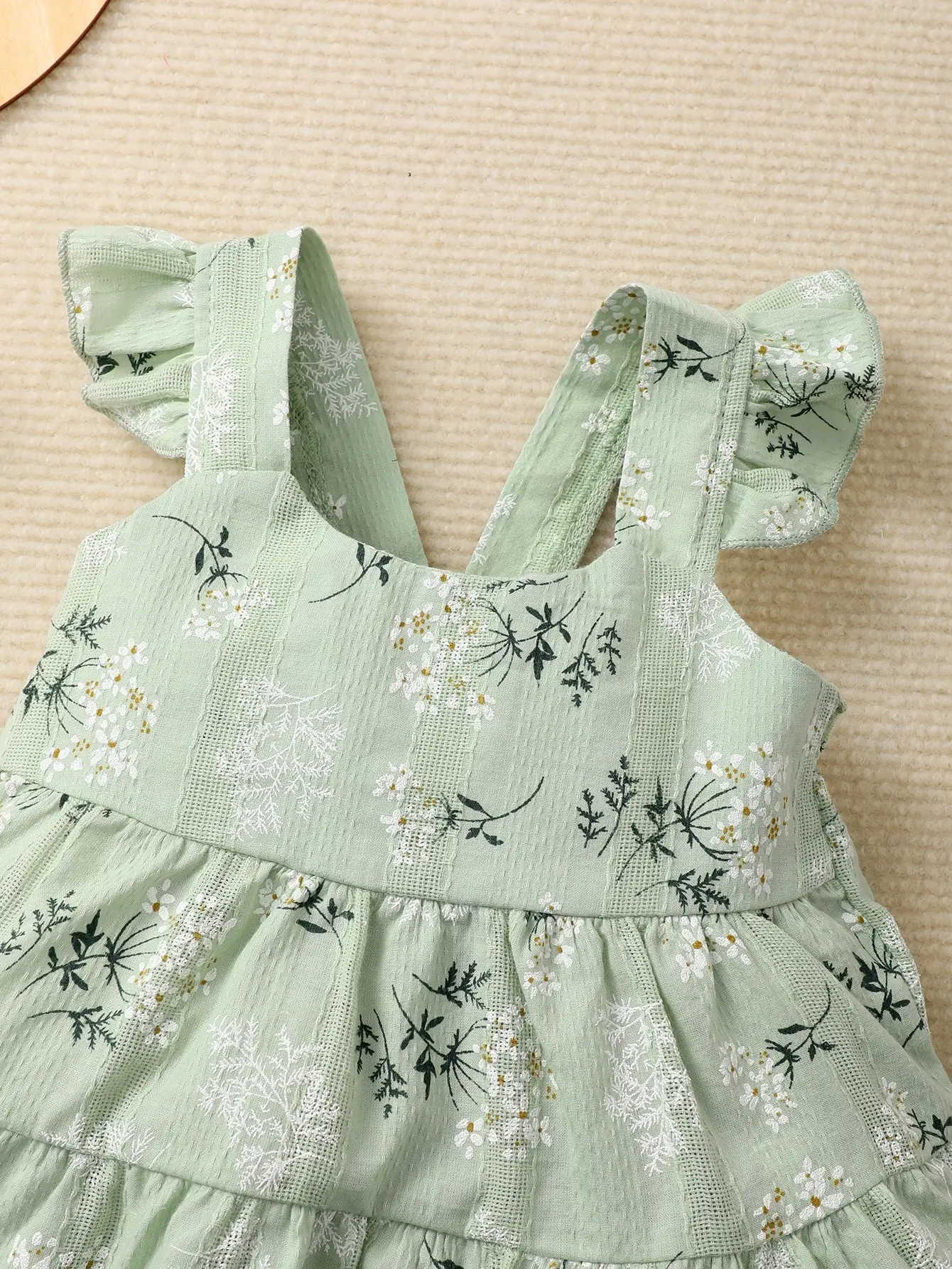 Summer baby girl green fashionable printed camisole dress