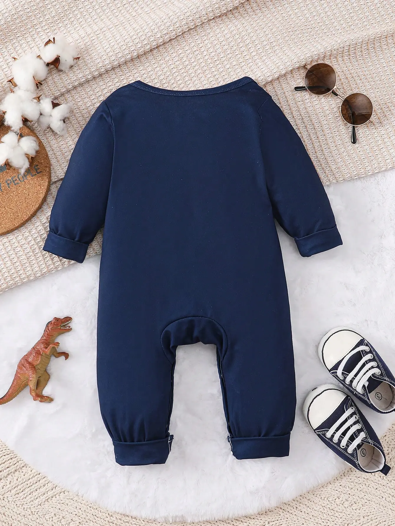 Baby boy, cute sapphire blue crocodile print long sleeve jumpsuit