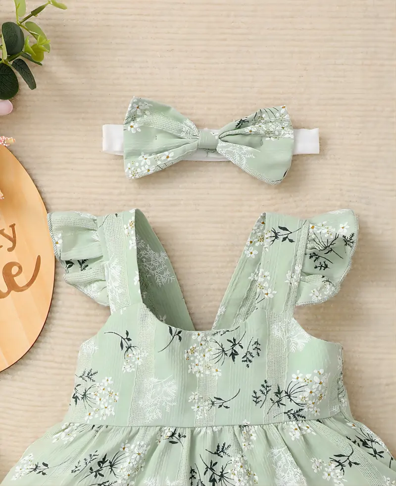 Summer baby girl green fashionable printed camisole dress