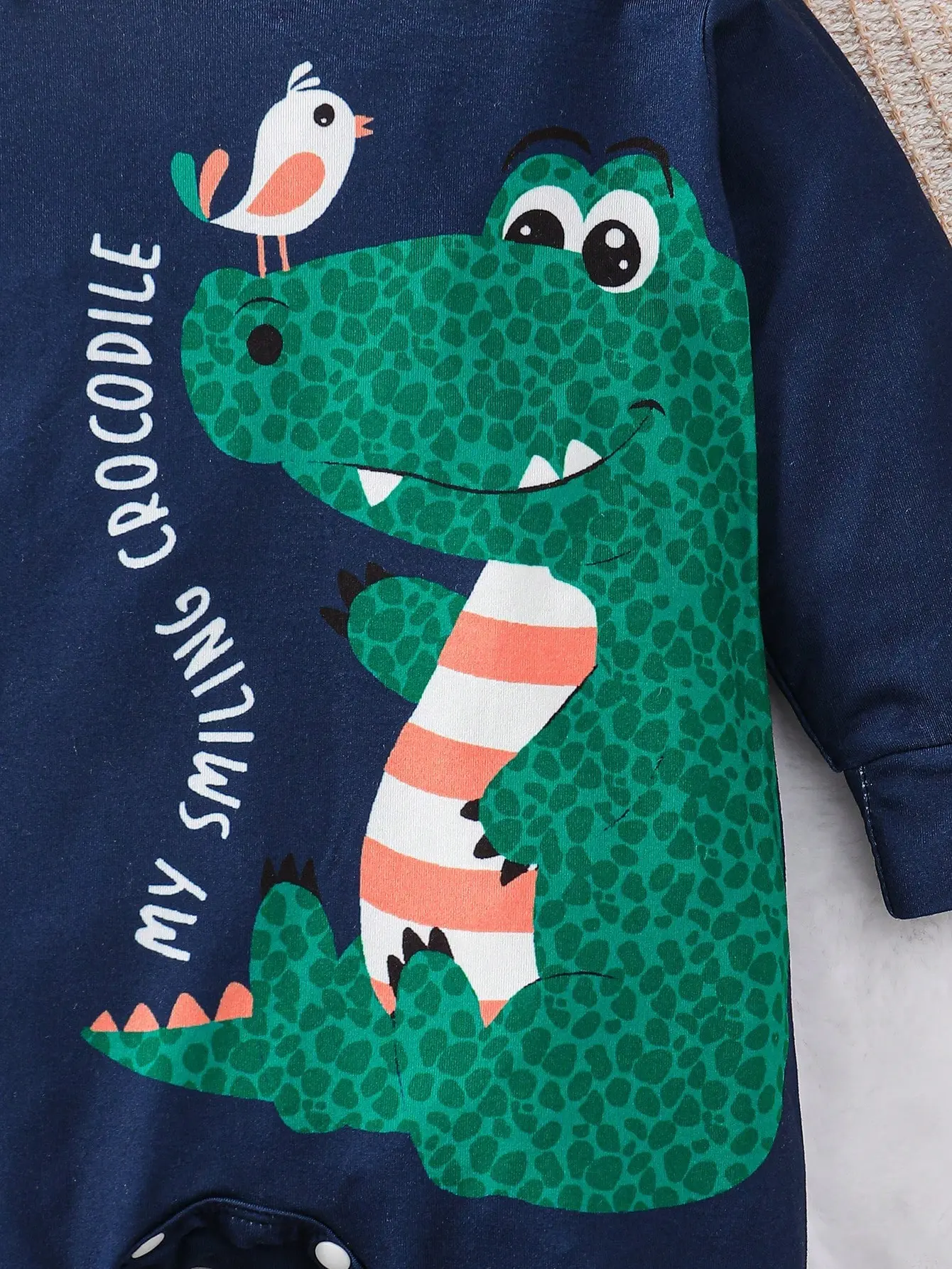 Baby boy, cute sapphire blue crocodile print long sleeve jumpsuit