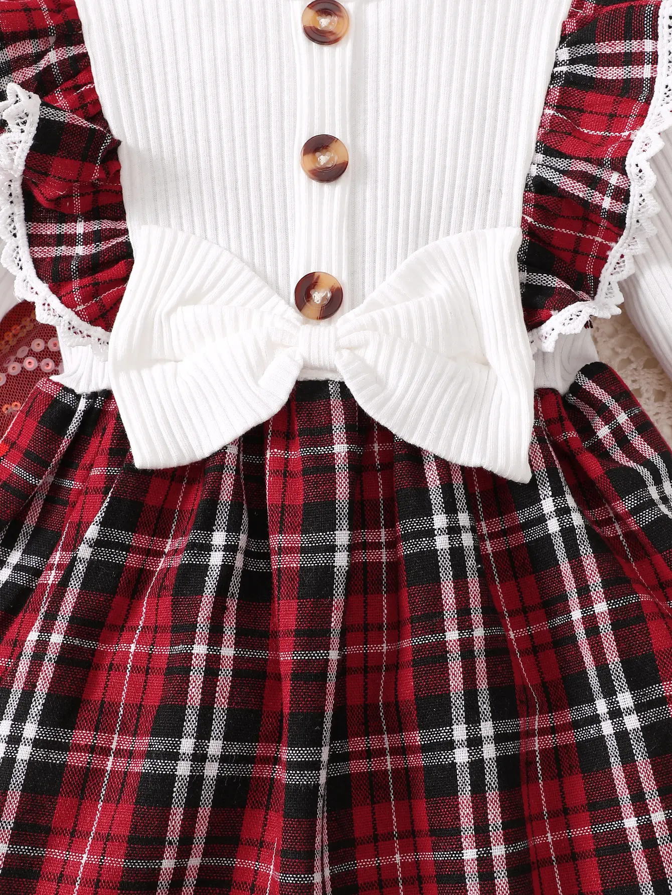 Baby girl's new fashionable plaid patchwork groove lace design bow dress and headband