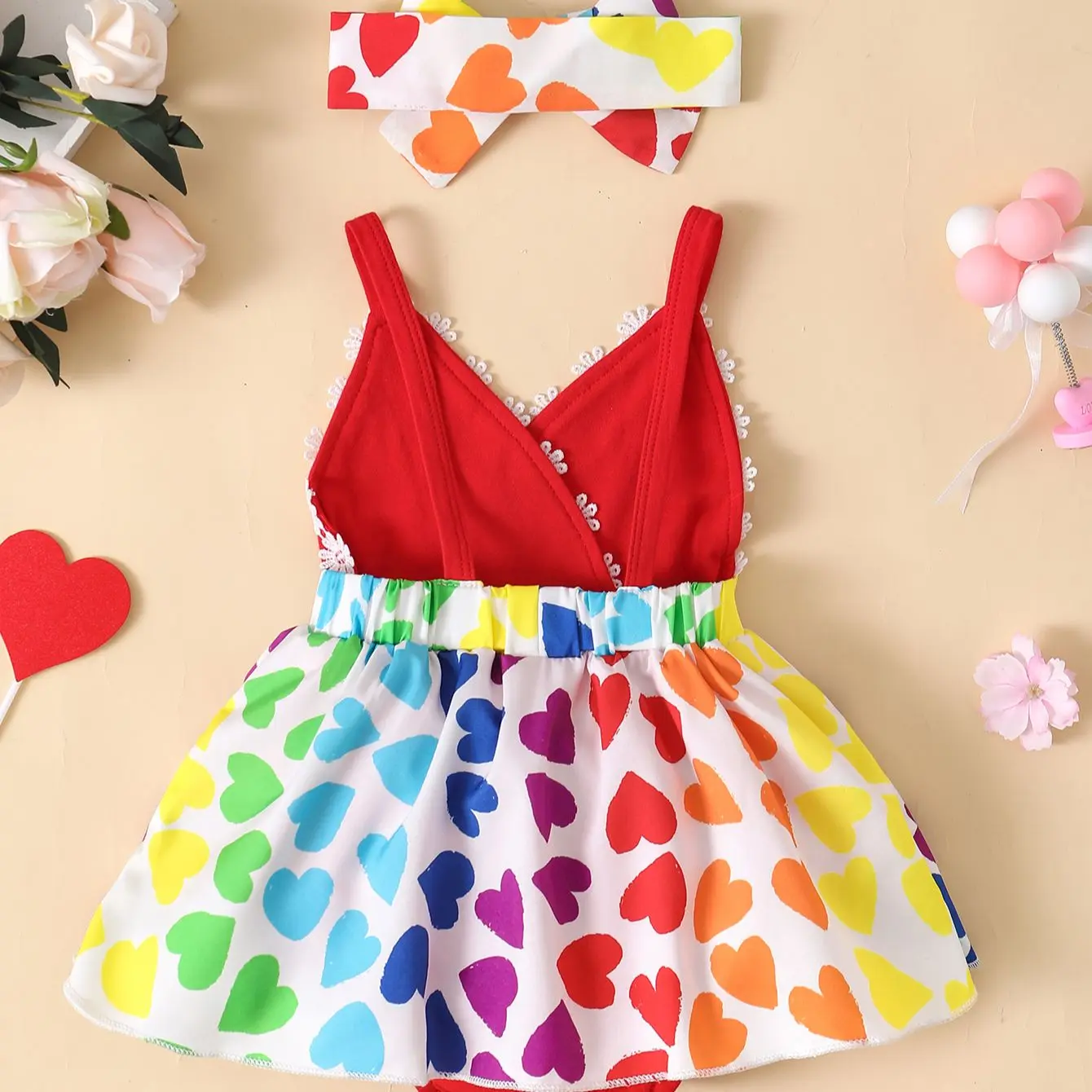 Baby Girl Halter Lace Peach Heart print cute dress