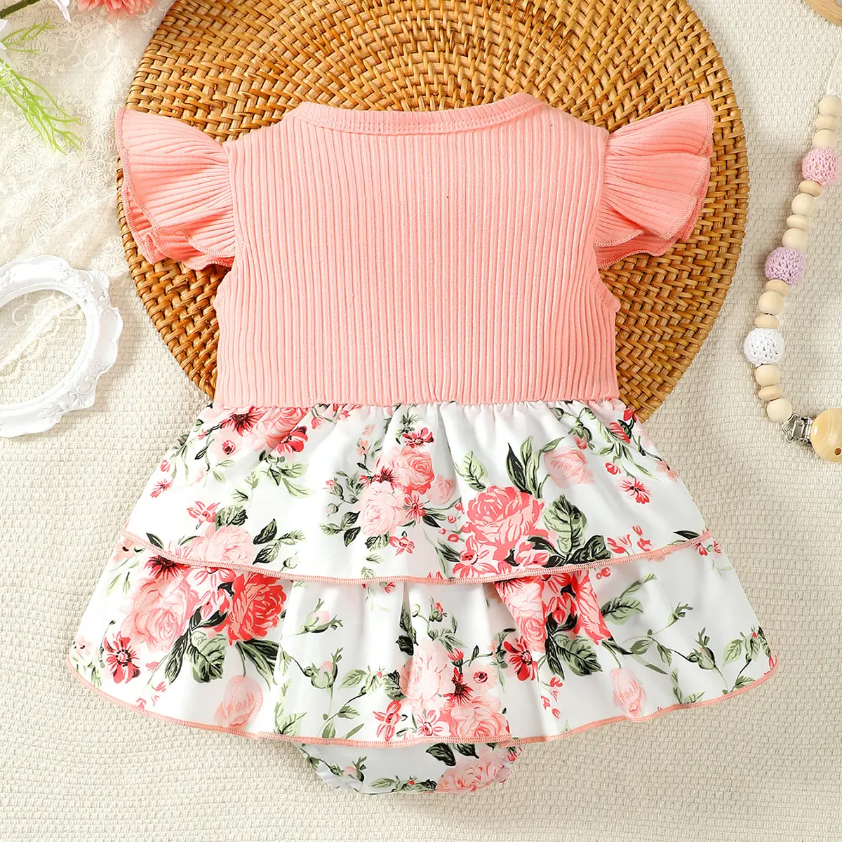 0-2 Year Old Baby Girl Bow Summer Cotton Digital Print, Sleeveless Round Neck,Casual Daily Baby Wear