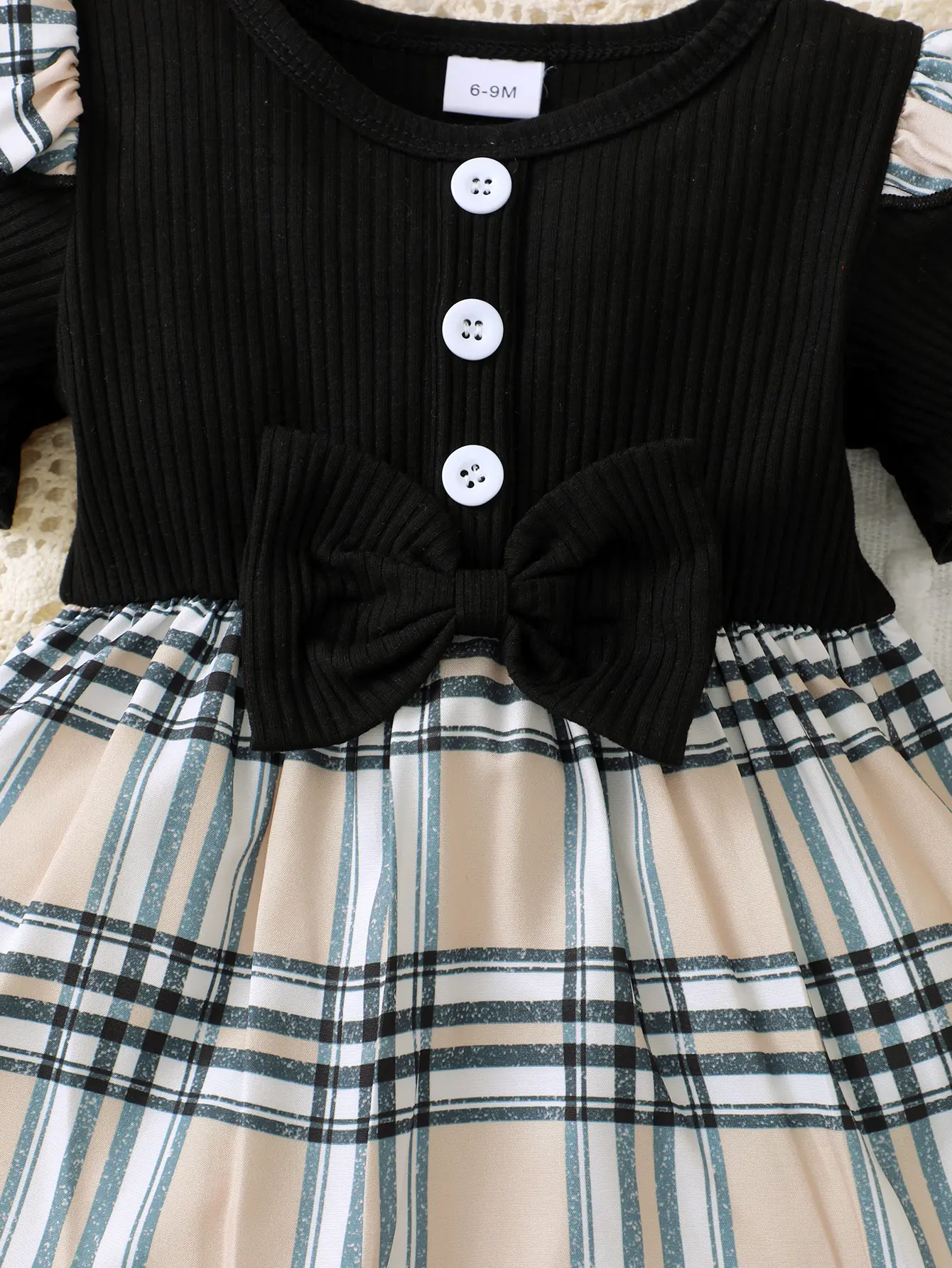 New Summer Baby Girl Short Sleeved Plaid Casual Daily Minimalist Bow Decoration Dress