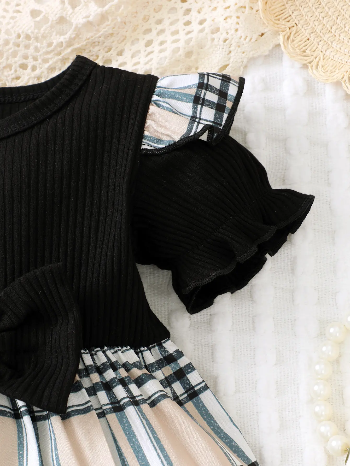 New Summer Baby Girl Short Sleeved Plaid Casual Daily Minimalist Bow Decoration Dress