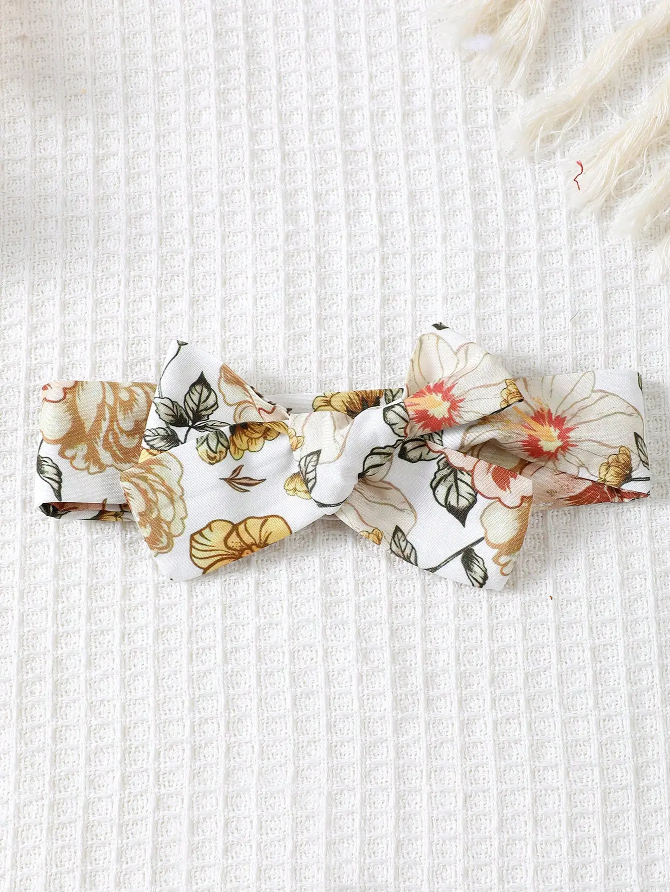 Newborn Baby Girl Simple Casual Printed Bow Suspender Headband Jumpsuit Shorts Two-piece Set