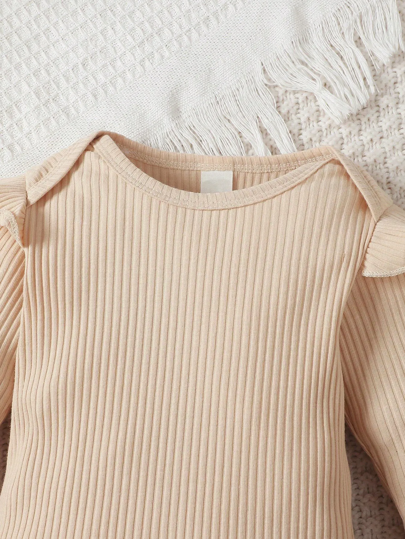 Baby Girl and Child Spring and Autumn Apricot Round Neck Lotus Leaf Edge Little Bear Long Sleeve jumpsuit and Bow Grid Strap Ski