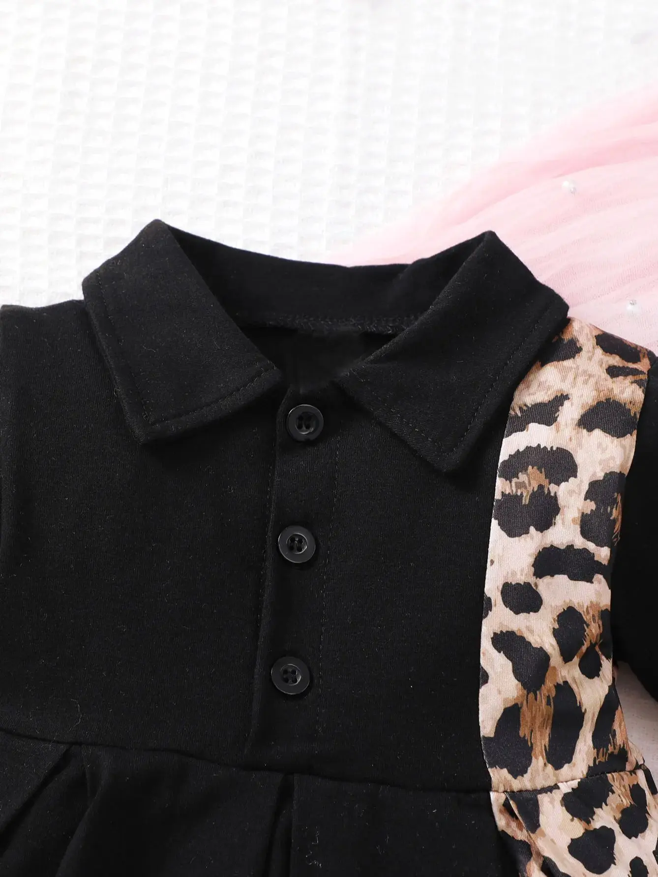 0-3 Year Old Newborn Baby Girls Summer Short Sleeved Lapel Black Leopard Print Cute Fashion Pleated Dress