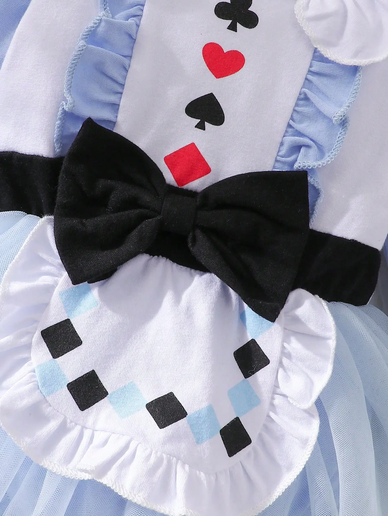 Baby Girl Spring and Autumn Long Sleeve Party Blue Lace Splicing Bow Printed Skirt