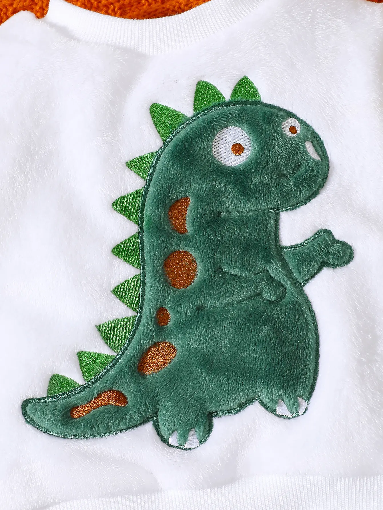Baby Boy Autumn And Winter Cartoon Dinosaur Embroidery Hoodie Plush Two-piece Set