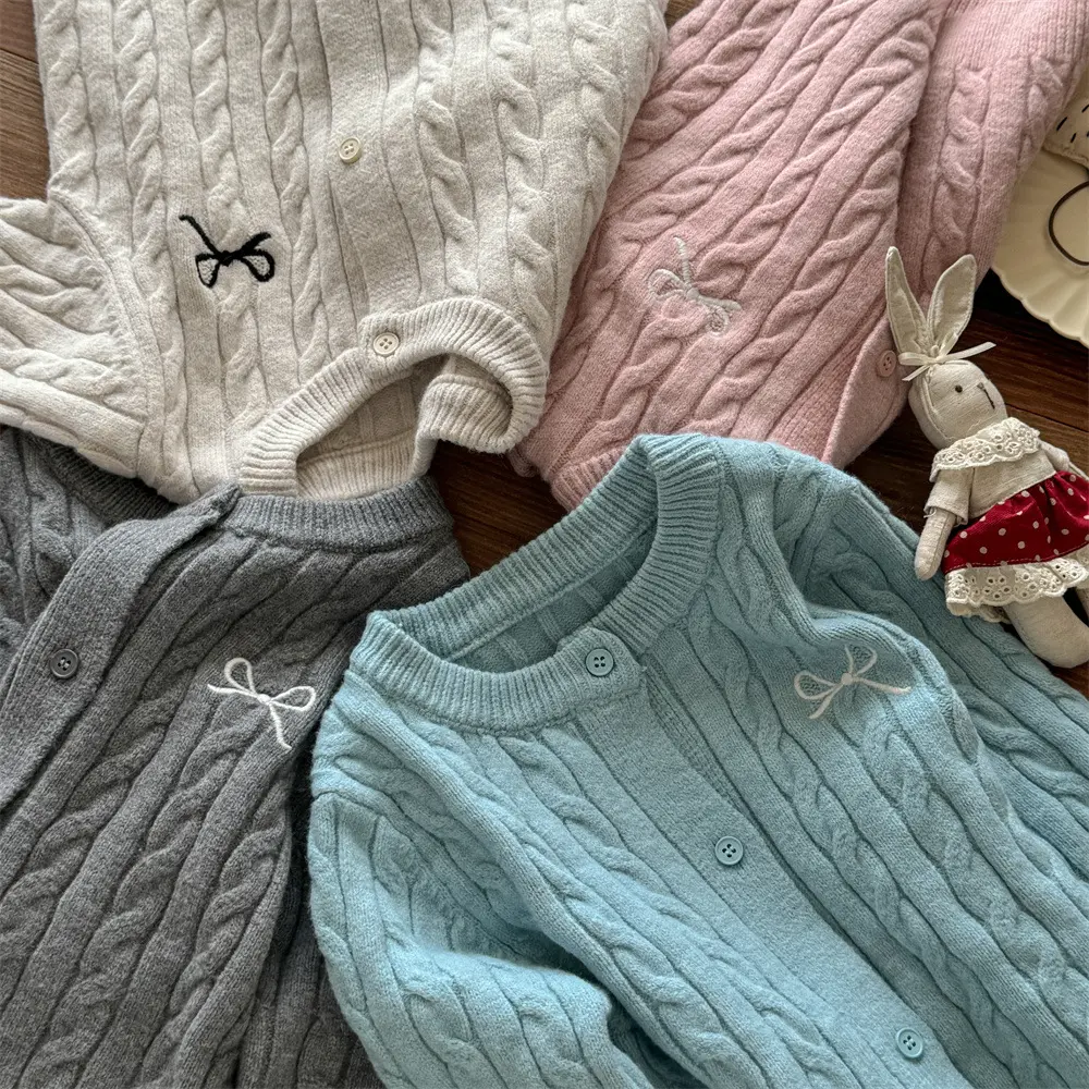 Girls Knitted Cardigan Autumn Bow Stylish Children's Sweater Coat for Spring And Autumn