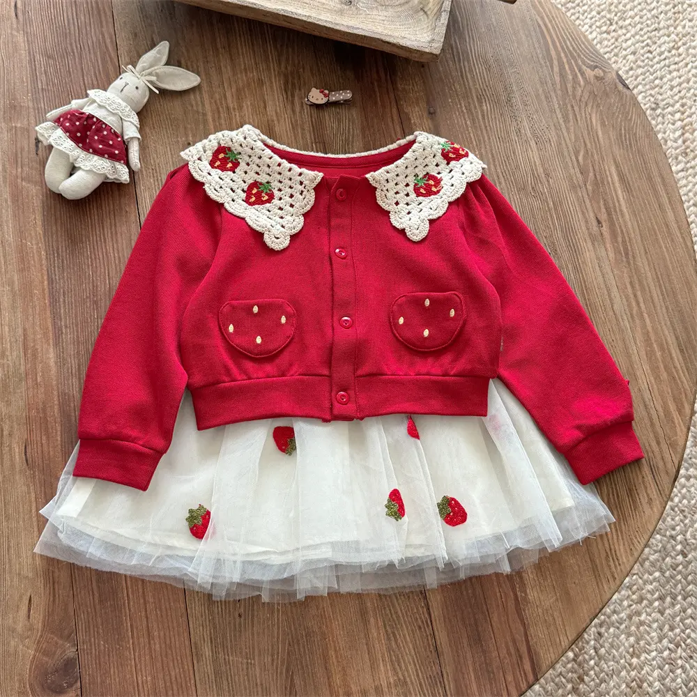Sweet Girl's Princess Tulle Dress Set with Baby Cardigan for Spring And Autumn Stylish Children's Outfit