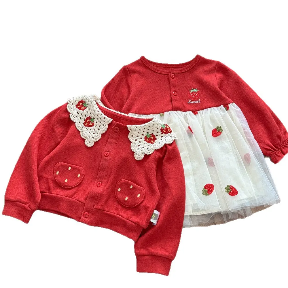 Sweet Girl's Princess Tulle Dress Set with Baby Cardigan for Spring And Autumn Stylish Children's Outfit