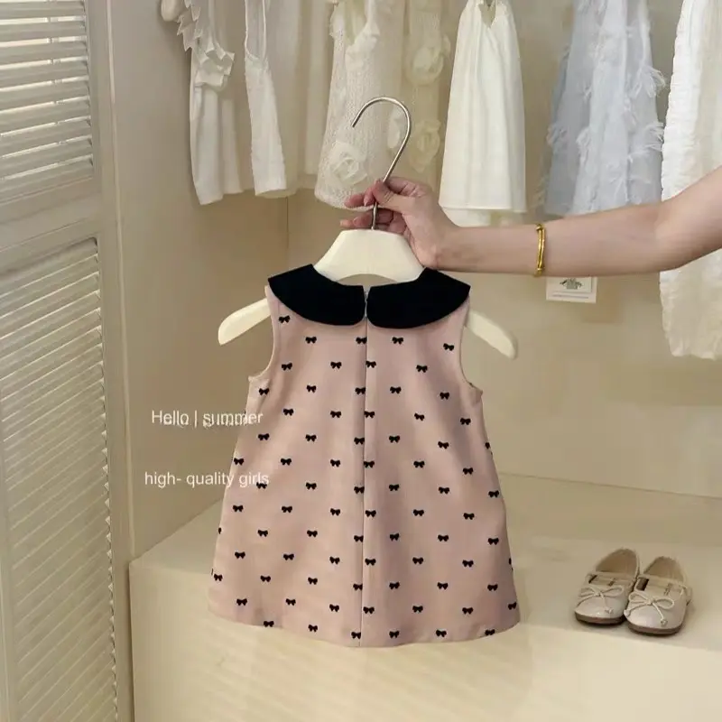 Girl's Doll Sweet Loose Cotton Dress Tank Top Children Infants Kids Baby Summer Bow Sleeveless Dress