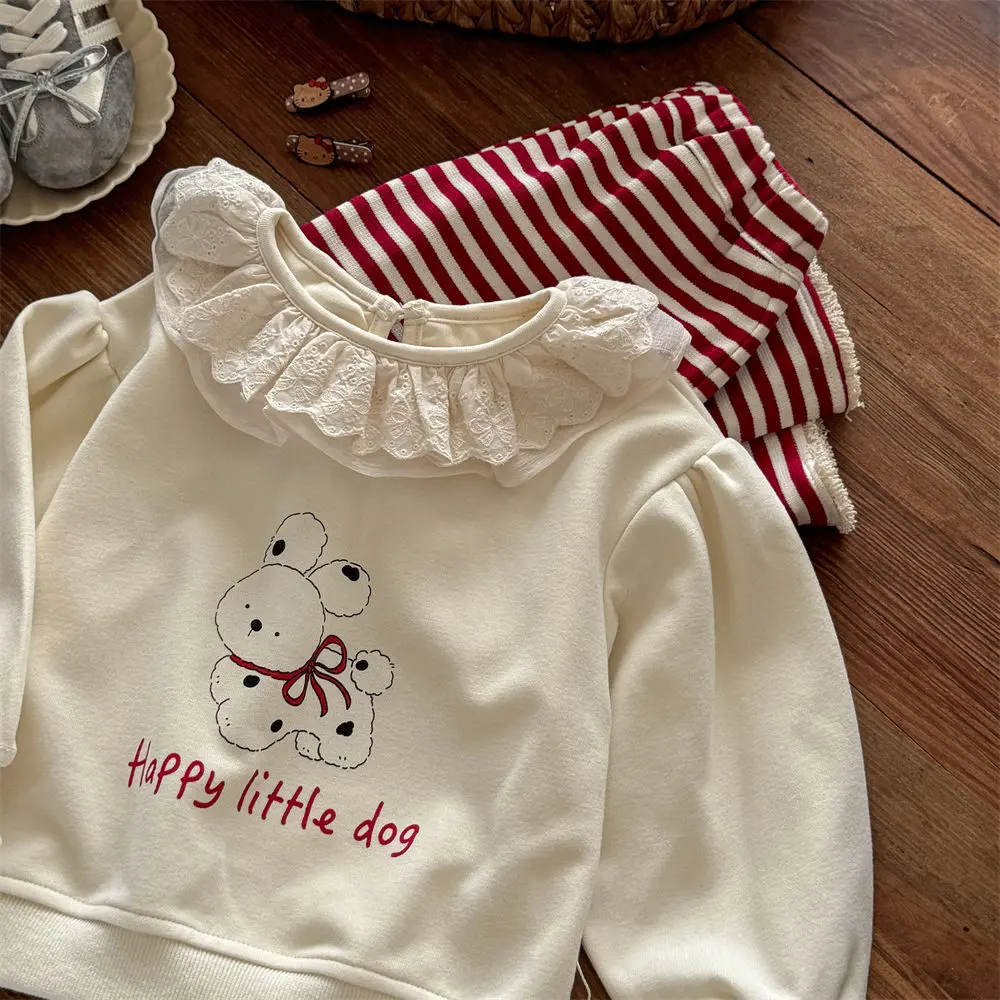 Girls' Striped Hoodie Set with Straight-Leg Pants Two-Piece Children's Outfit for Spring And Autumn Stylish Baby Clothing